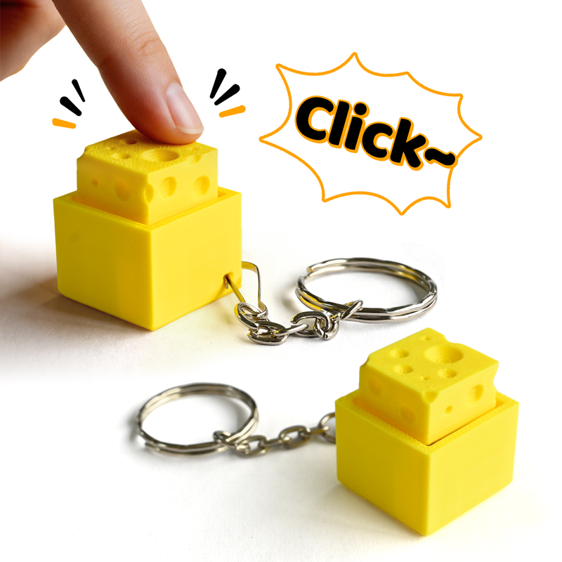 3D Printing Idea - 3D-gedruckter Käse-Schlüsselanhänger mit Tastatur-Taste, Mini-Tastatur-Keycap, Stressabbau-Sensorikspielzeug,