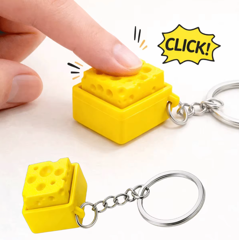 3D Printing Plastic - 3D-Gedruckter Mini-Käse-Tastatur-Klicker Schlüsselanhänger Fidget-Knopf Stressabbau-Spielzeug Geschenk