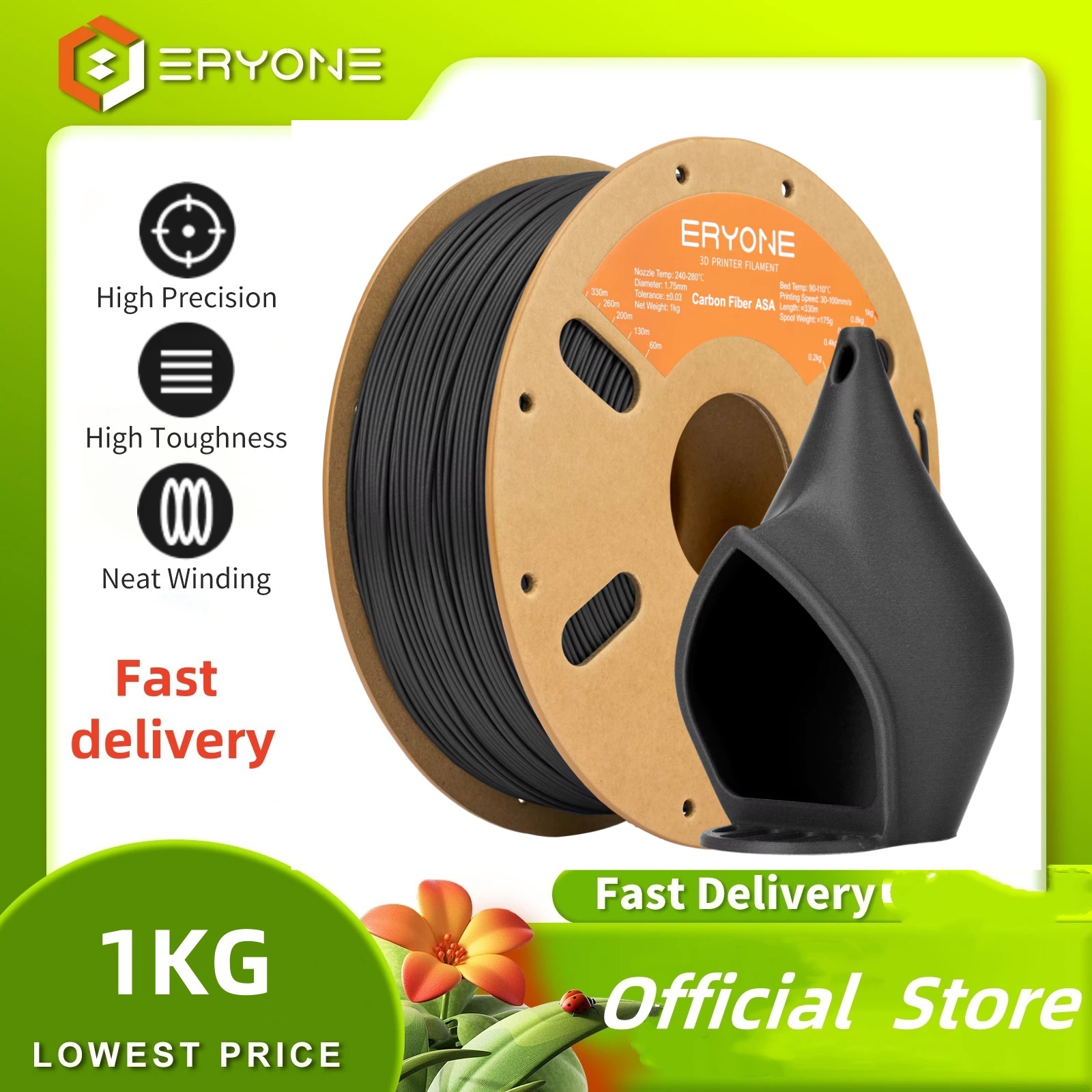 Asa Filament Outdoor - ERYONE 1 kg ASA Carbonfaser-Premium-Filament, 3D-Druck,