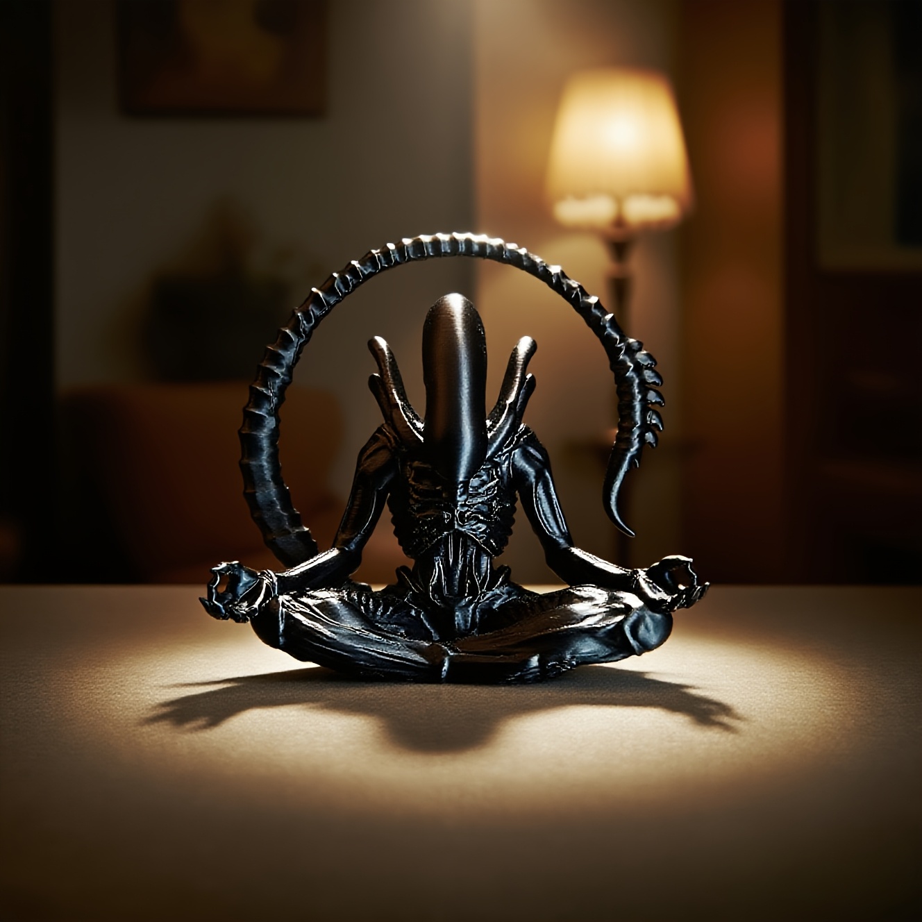3D Printing Household Items - Meditierende Alien-Figur 3D-Gedruckte Sci-Fi-Horror-Statue Kreatives Schreibtisch-Ornament
